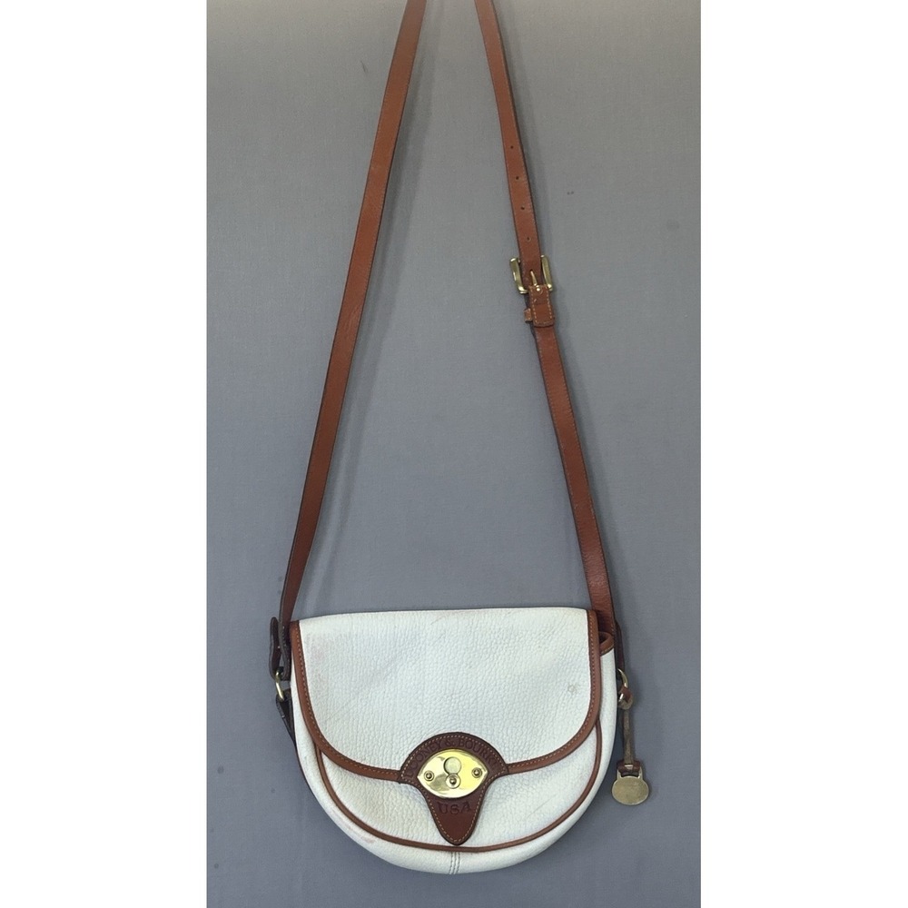 Dooney & Bourke Cavalry Saddle Bag Purse Cream British Tan Leather Crossbody Vtg